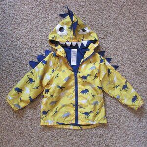 NWOT Little Rebels Hooded Dinosaur Face Windbreaker Jacket 3T Yellow Blue Zipper